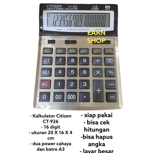 

KODE D89W Kalkulator Citizen BESAR CT 926 16 Digit Kalkulator Dagang Warung Besar Kalkulator MURAH GROSIR