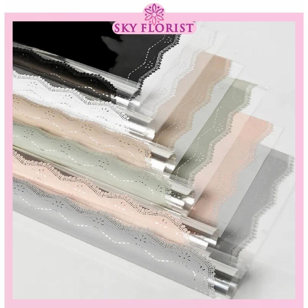 

Lace Frame Flower Wrapping Cellophane Paper Waterproof Kertas Buket Motif Renda Florist kb6170