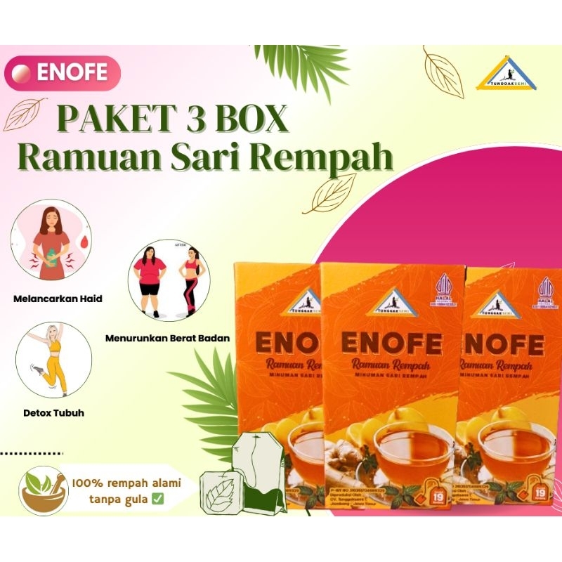 

PAKET HEMAT ENOFE ISI 3 BOX / TEH DETOX / DIET AMPUH / TURUN BB / 4-7KG SEBULAN / JSR / PELANCAR BAB / RAMUAN REMPAH DR ZAIDUL AKBAR