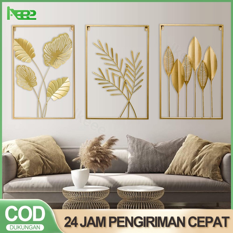 Wall Decor Hiasan Dinding Frame Metal Gold Logam Emas Daun Hijau Daun Ginkgo Daun Penyu Daun Begonia