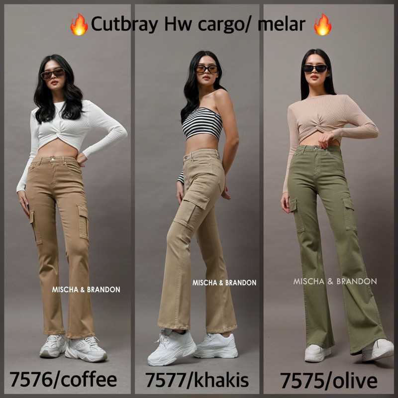 Celana Cutbray Hight Waist wanita melar Cargo Celana Kargo perempuan Mischa & brandon