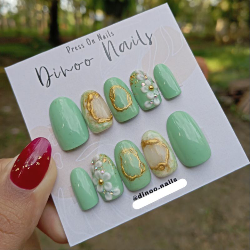 NAIL ART WEDDING/KUKU PALSU Sage green