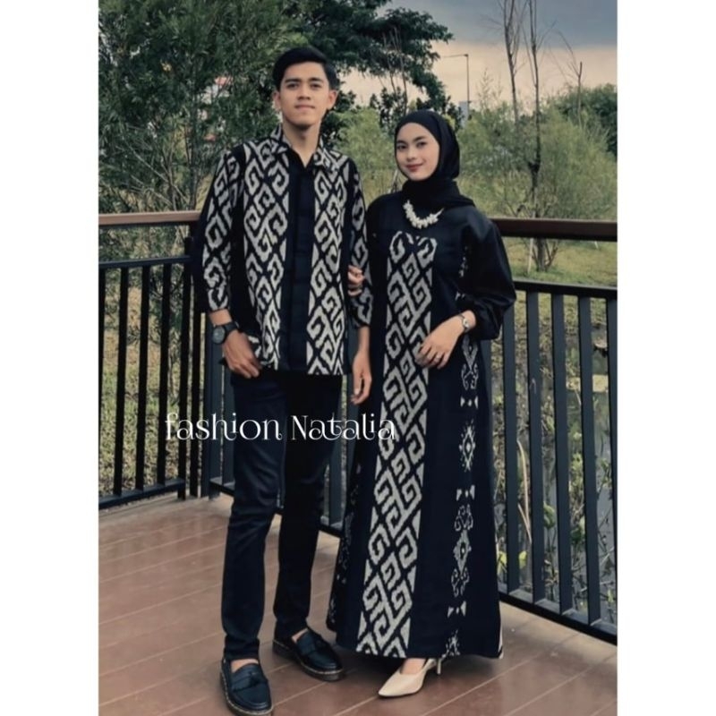 BAJU TENUN COUPLE DRESS SESHA HITAM JUMBO GAMIS SET COUPLE KONDANGAN BAJU SERAGAM BAJU LEBARAN