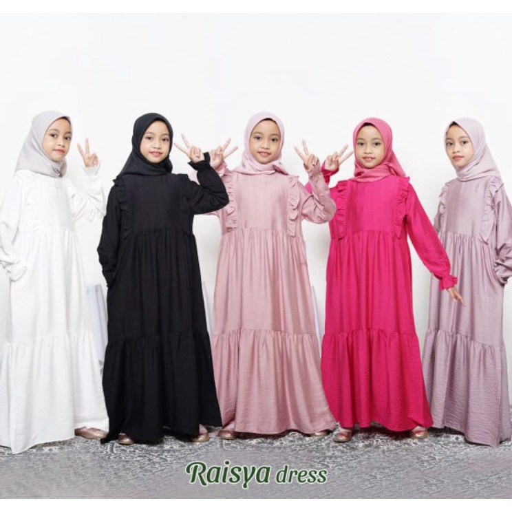 Hadir Hari Ini  R A I S Y A Dress Gamis Anak  Remaja 12 th 14th Polos Hitam Putih Umroh katun polo l