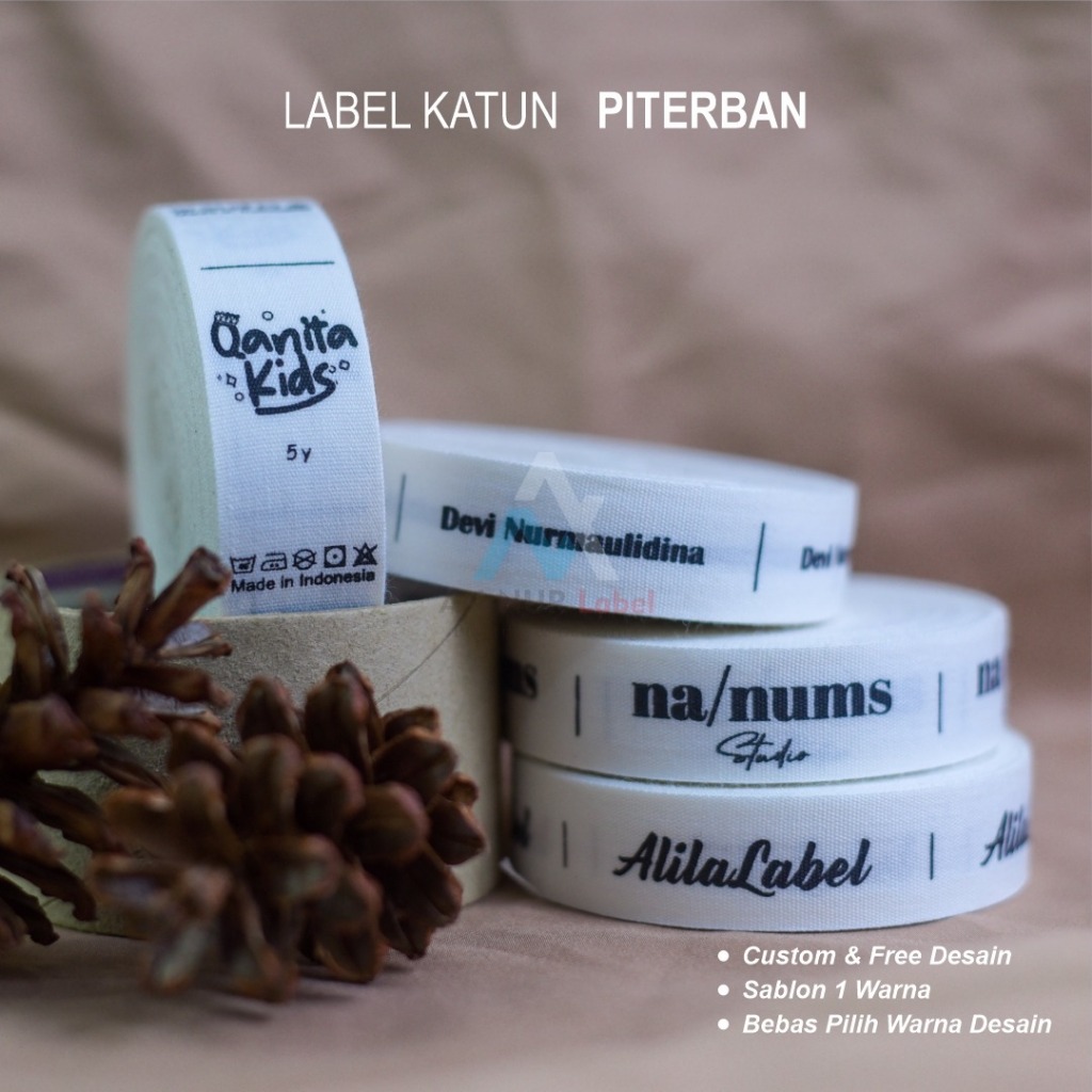 

Label katun 1 roll 15meter Label import lembut / Label gamis / label kerudung / Label merk pita hijab label nama