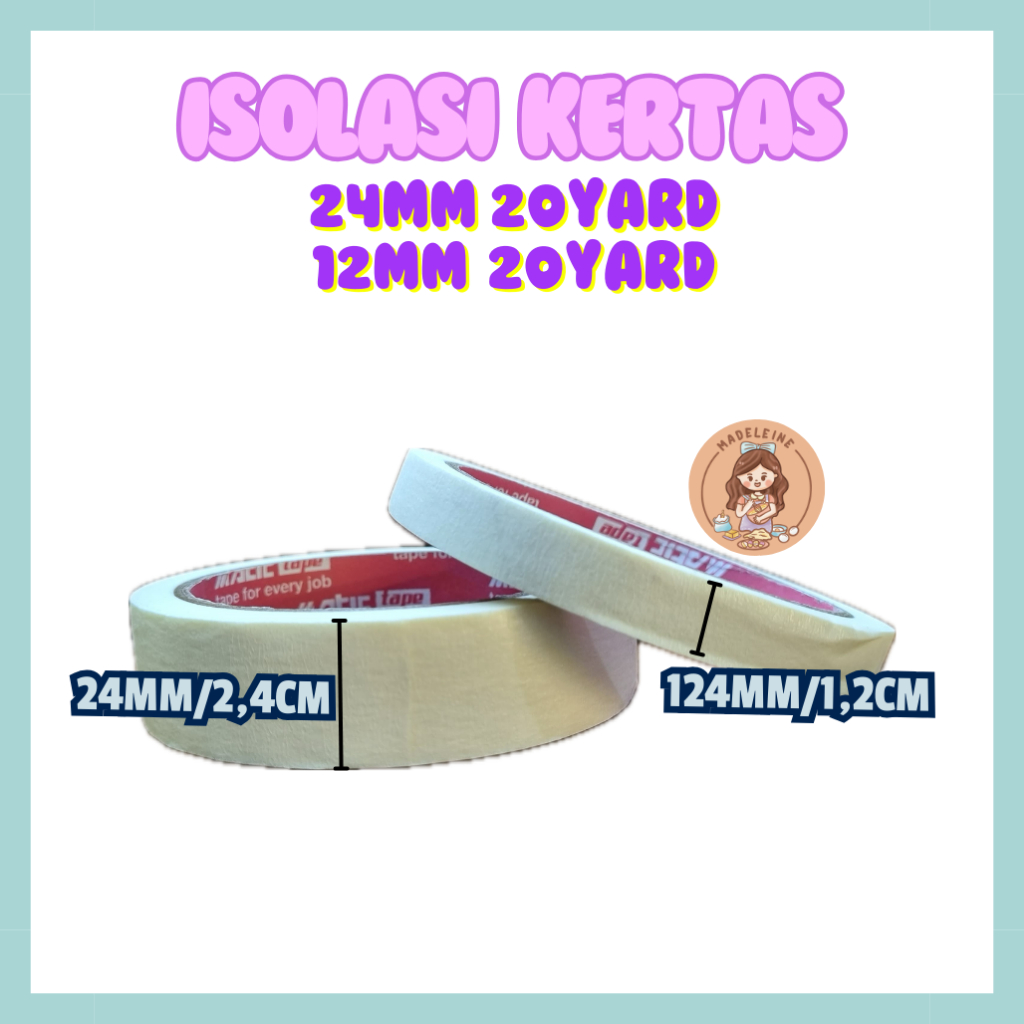 

ISOLASI LAKBAN KERTAS 24MM 20YARD | 12MM 20YARD MURAH MADELEINE