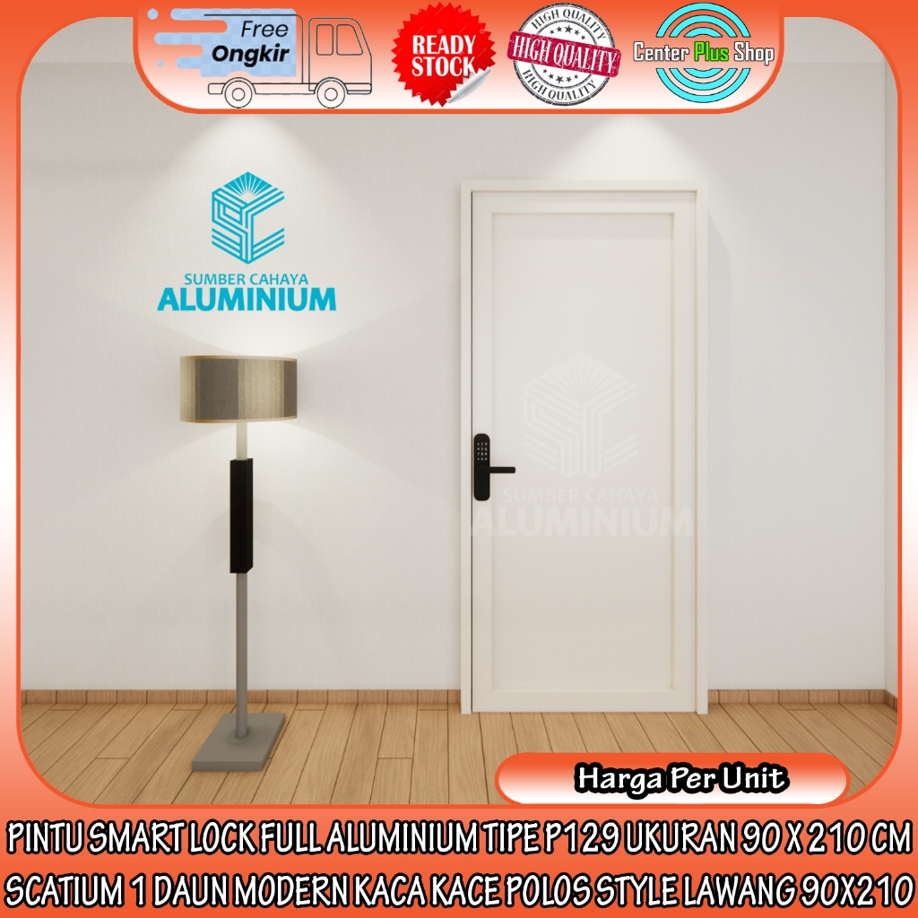 [INSTANT] PINTU SMART LOCK FULL ALUMINIUM TIPE P129 UKURAN 90 X 210 CM SCATIUM 1 DAUN MODERN KACA KA