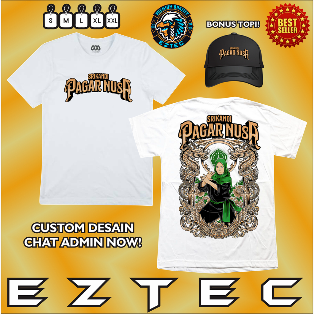 KAOS DESAIN SRIKANDI PAGAR NUSA KEREN BAHAN KATUN PREMIUM READY SIZE S-XXL GRATIS TOPI JARING