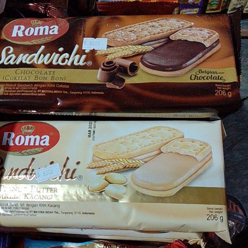 

Roma Sandwich Chocolate Cokelat Bon bon dan Peanut Butter Krim Kacang 206gr