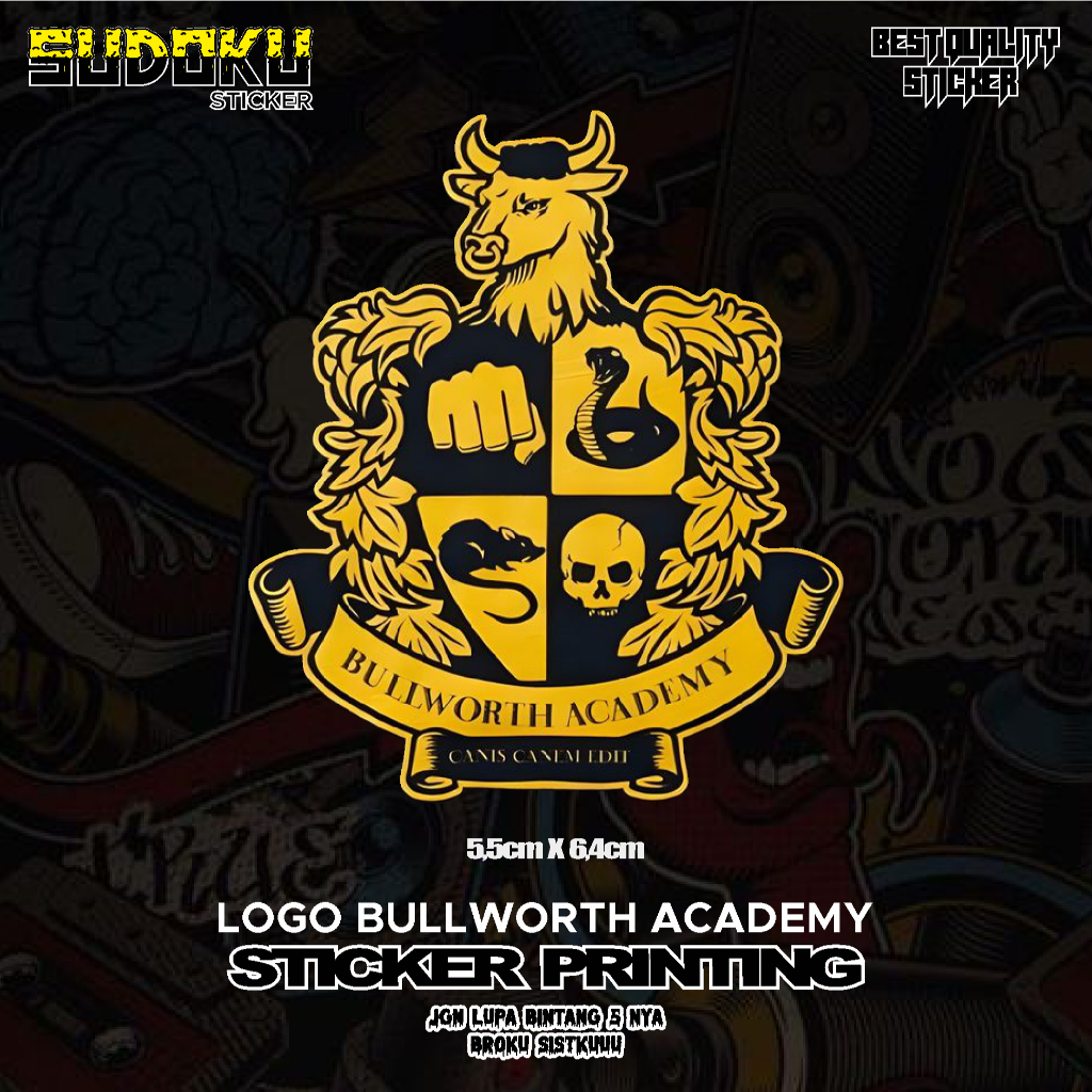 

STICKER STIKER PRINTING LOGO BULLWORTH ACADEMY GAME BULLY KEREN AESTHETIC