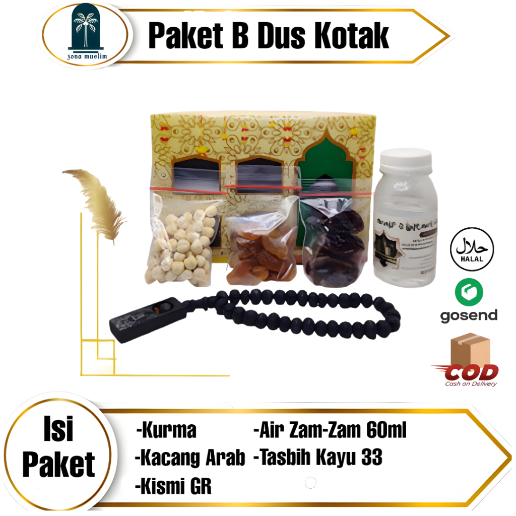 

Paket Oleh Oleh Haji dan Umroh paket dus kotak/ paket dus tali paket coklat plus tasbih