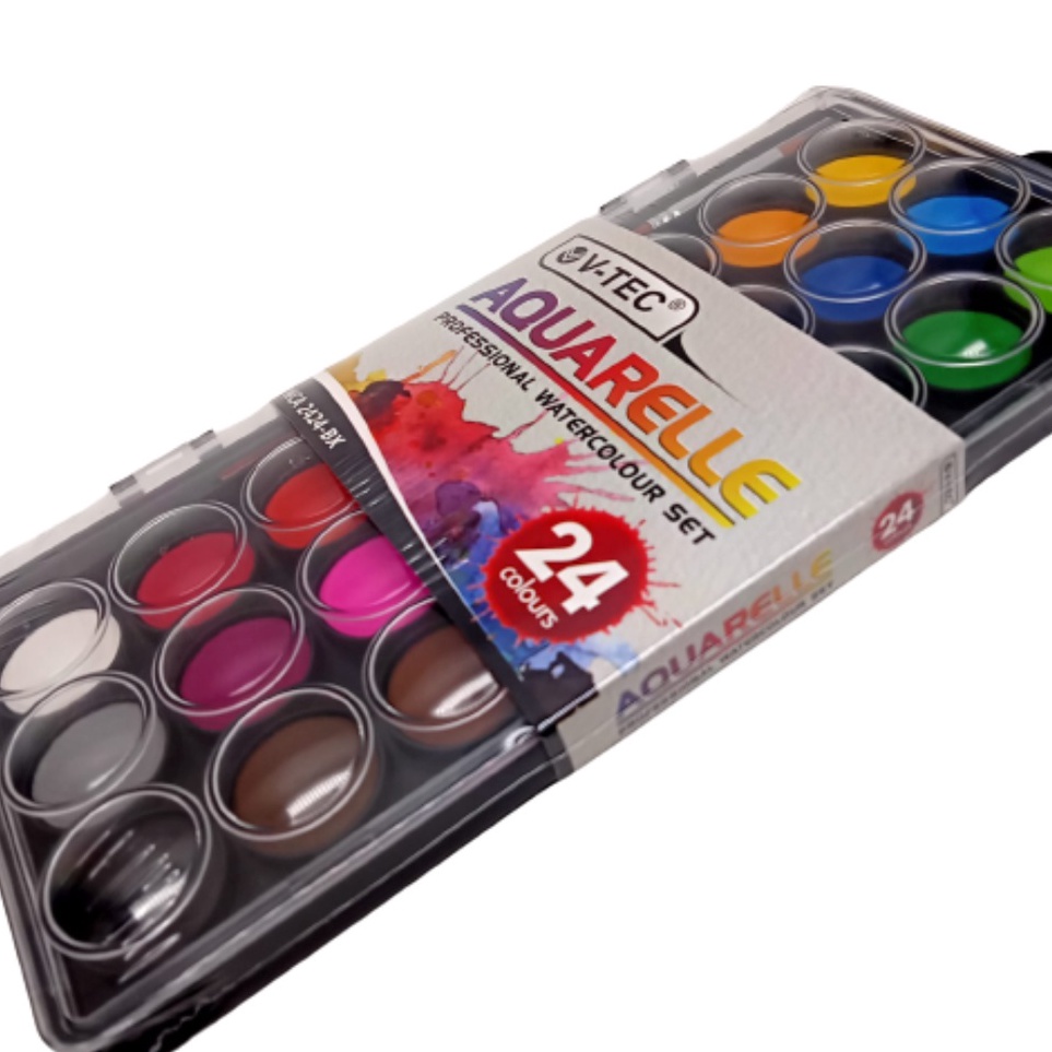 

KODE E34D VTec Watercolor 24 Color WCA2424 VTec Watercolor Cake WCA2424 Cat Air VTec 12 Warna WCA2424