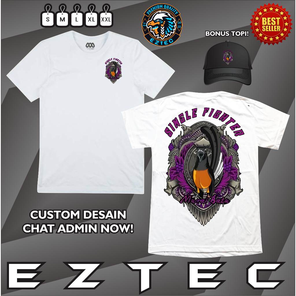 KAOS DESAIN PECINTA BURUNG MURAI BATU SINGLE FIGHTER SABLON DTF PREMIUM QUALITY BONUS TOPI JARING DO