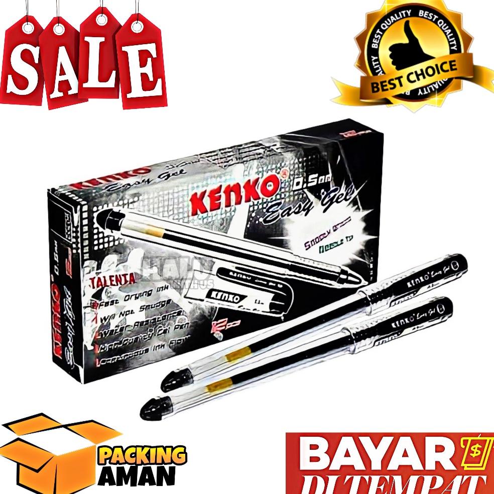 

KODE B58V BISA COD PROMO 12 Pcs Pulpen Pena Pen Bolpen Kenko Easy Gel 5mm Hitam