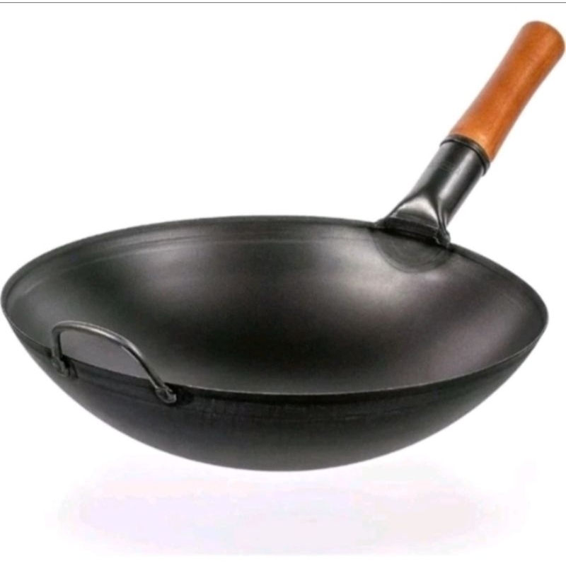 wok/wajan/kuali plat baja 34cm gagang