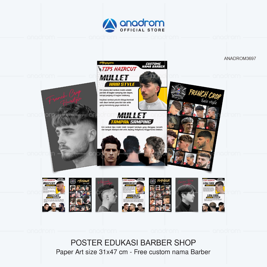Poster Edukasi Barbershop | Poster Pangkas Rambut Pria | Poster Model Rambut Pria Terbaru | Poster M