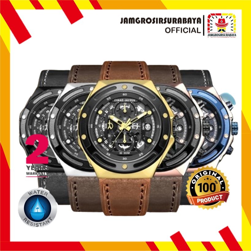 PROMO Jam Tangan Pria Evans Jayden EJ9496 / EJ-9496 Chronograph Leather Strap Original Resmi Garansi