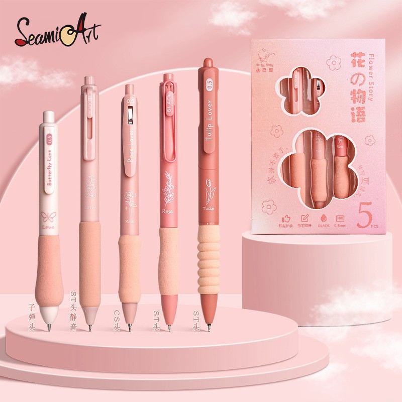 

SeamiArt 5pcs/set Soft Holder Gel Pen 0.5mm Pena Quick-drying sekolah School Office Student Writing Stationery Supplies