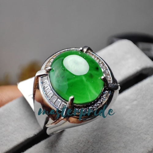 CINCIN PRIA BATU GIOK PREMIUM HIJAU ASLI BURMA NATURAL JADEITE JADE BERSERTIFIKAT