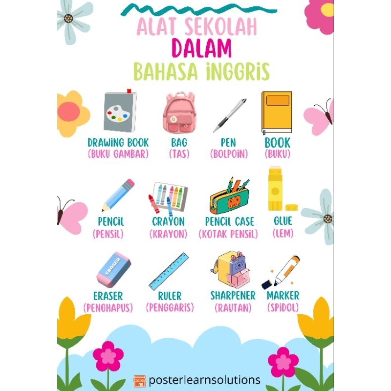 

[ready stock] Poster Pembelajaran Alat Sekolah Dalam Bahasa Inggris ✨️