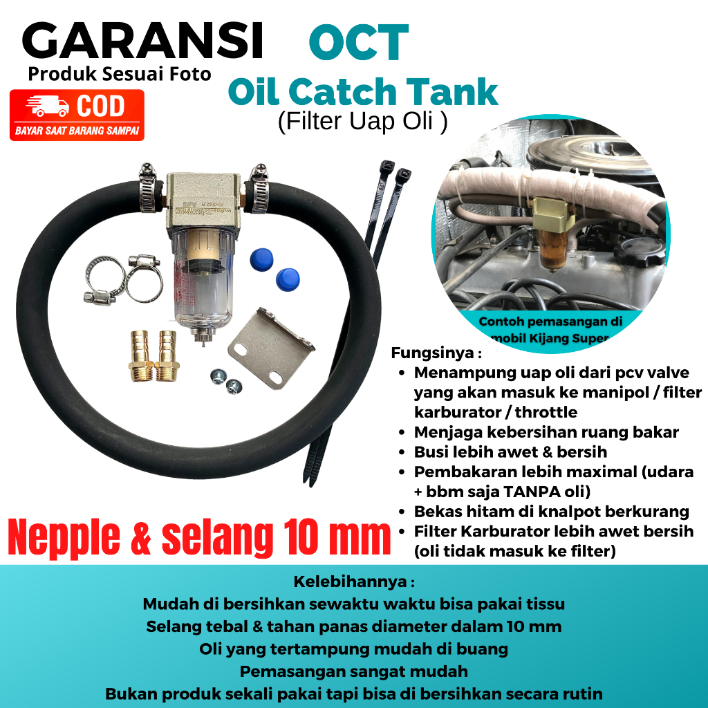 Majutak Gentar45 Oct 10Mm Filter Uap Oli Mesin Oct Oil Cath Tank Variasi Sparepat Mobil Penampung