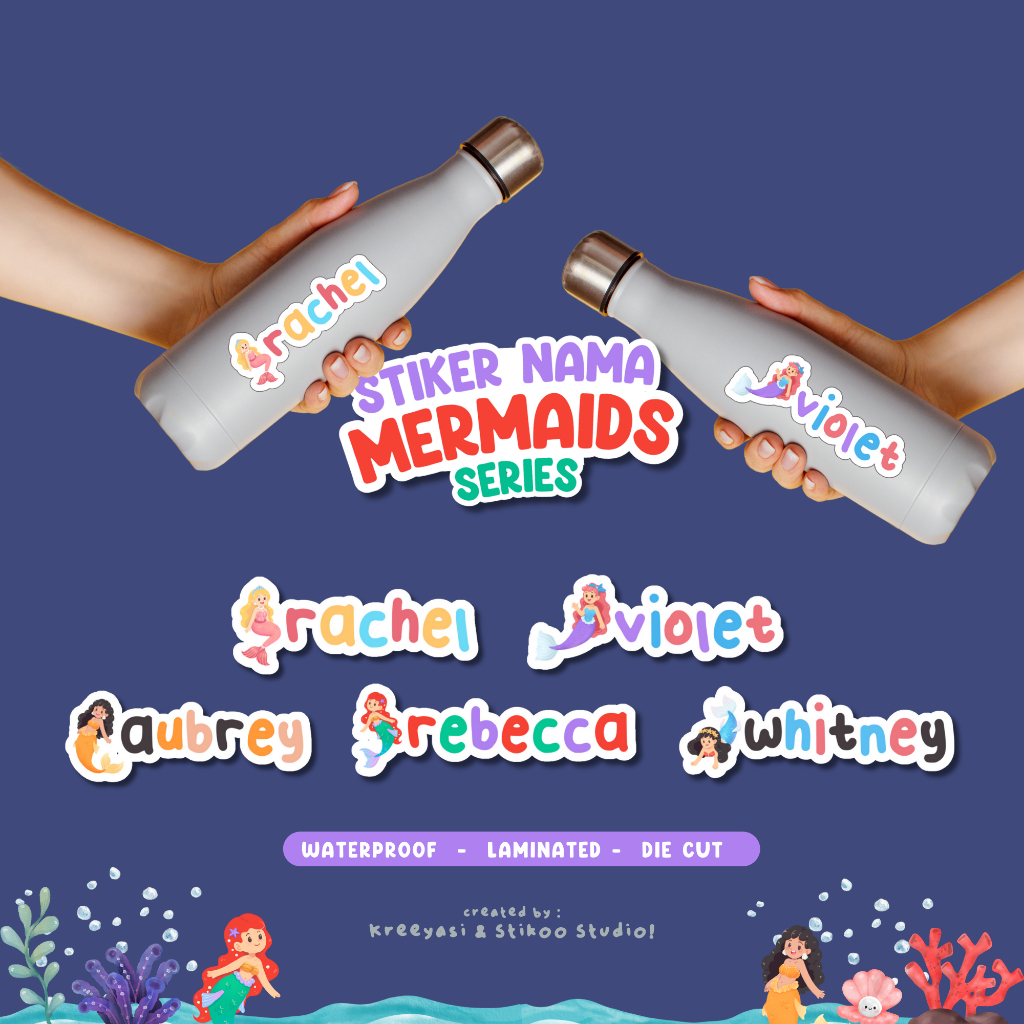 

Mermaids - Stiker Label Nama Custom - Waterproof - Stiker Tumbler Hampers Ulang Tahun - Stikoo