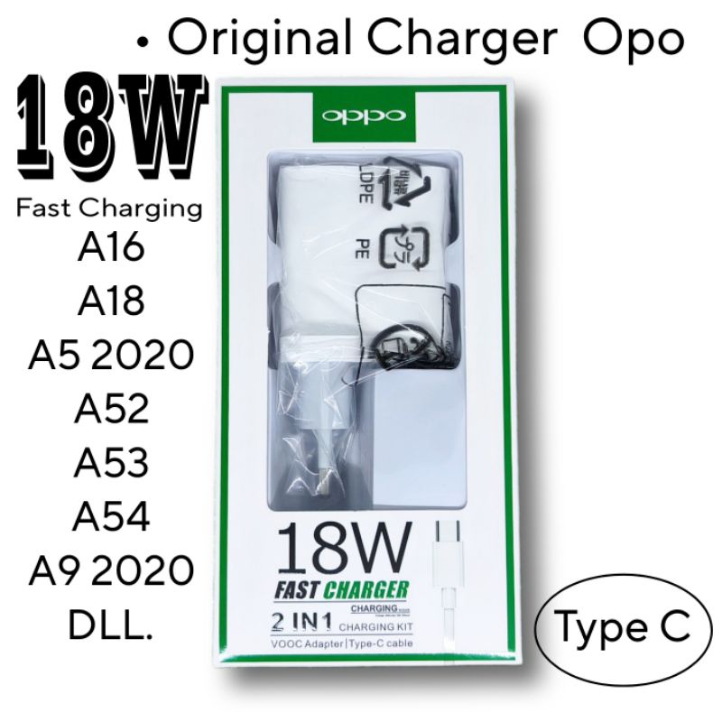 Charger Oppo Type C Fast Charging A16 A53 A54 A58 A18 A5 A9 2020 Original 100% Casan Carger Cas Ori