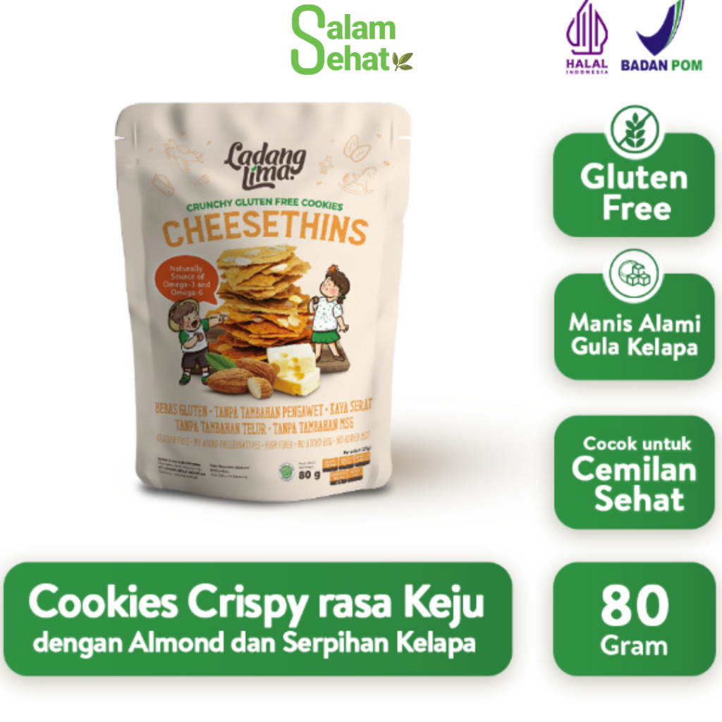 

Cheesethins Crunchy Cookies 80g Bebas Gluten - Ladang Lima - Healthy Cookies, Cemilan Sehat, Snack Sehat