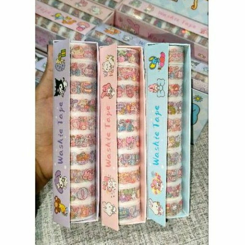 

SANRIO WASHIE TAPE ISI 10 ROLL 1 BOX GLITET TRASPARANT KEKINIAN