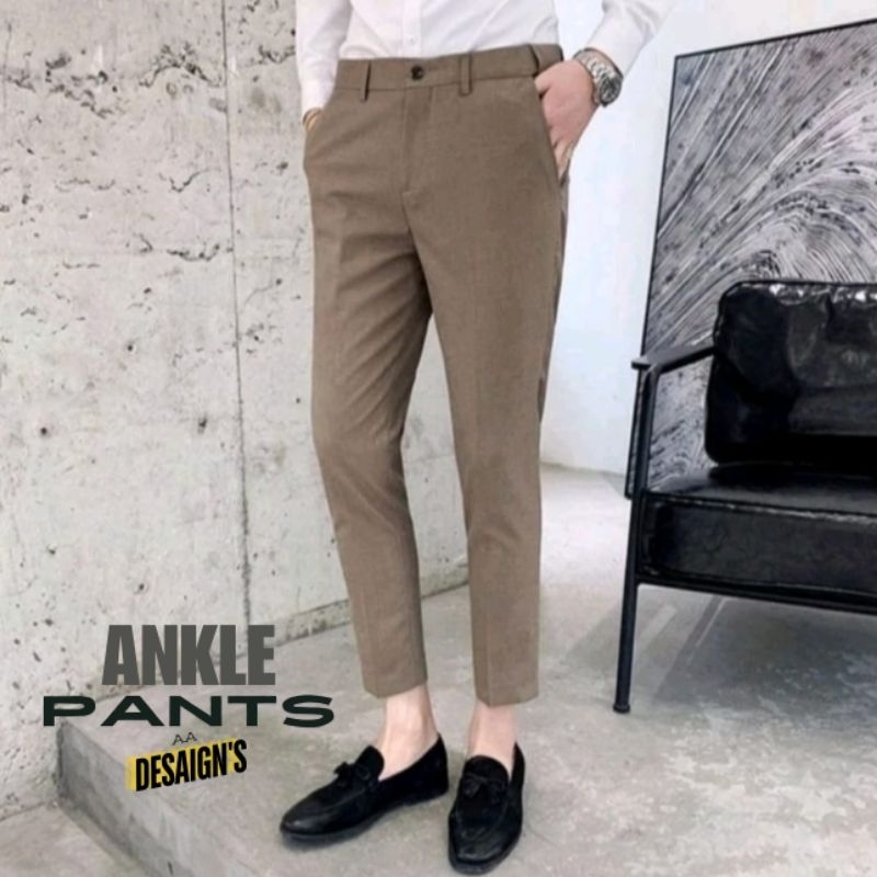 ANKLE PANTS-Celana Formal Pria Kantor Slimfit Gaya Korean Style Bahan Semi Wool