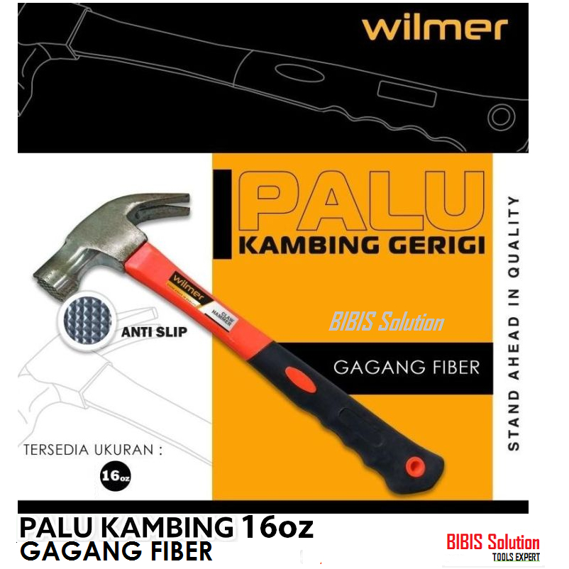 WILMER Palu Kambing Claw Hammer 16oz Palu Martil Cabut Besar Bergerigi Gagang Fiber