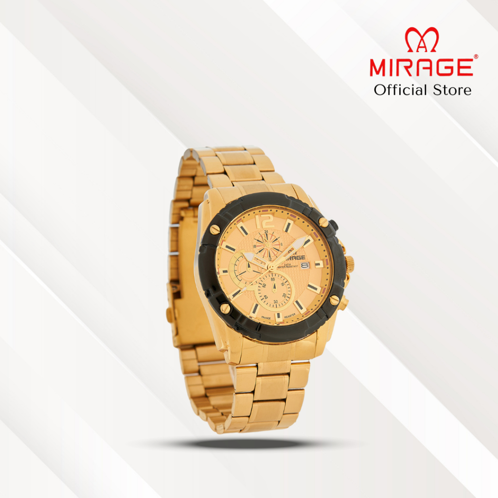 Mirage Jam Tangan Pria Analog 8714 M Gold Original Stainless