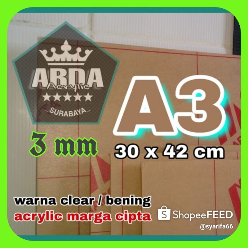 

Akrilik 3mm bening A3 lembaran akrilik marga cipta
