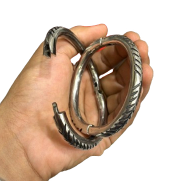 RCR Gelang Besi Baja Putih Pria Model Borgol - Gelang Pria Monel Motif Garis Miring - Gelang Etnik P