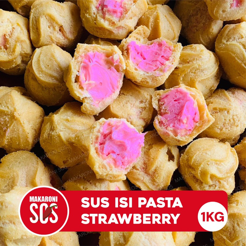 

Soes isi pasta strawberry 1KG kemasan besar kue sus stroberi 1KG