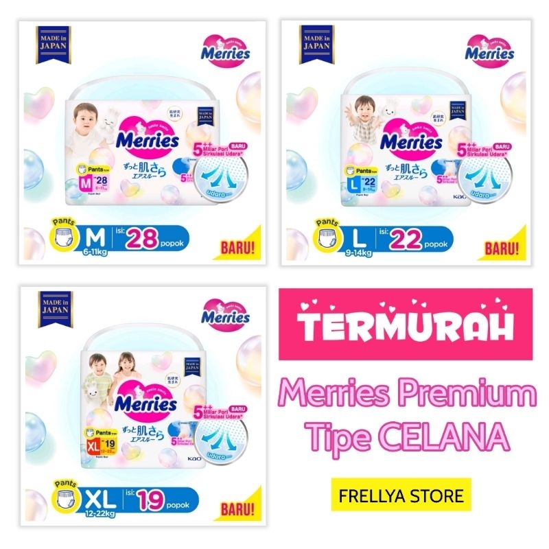 Merries Premium M28 L22 XL19 XXL24 Pants Size M 28 L 22 XL 19 XXL 24 Popok Bayi Tipe Celana