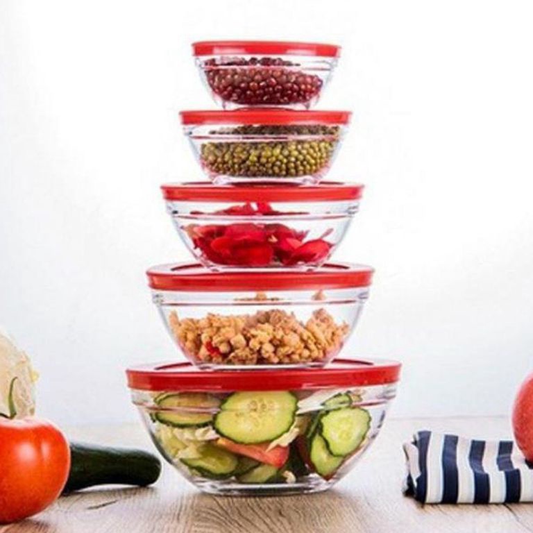 Menarik Mangkok Set Kaca Bulat Maxim Isi 5 Pcs Plus Tutup