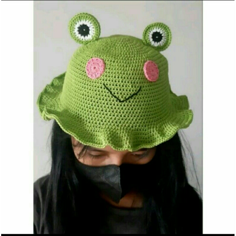 Hat Bucket Kodok Rajut/Frog Hat Bucket Crochet/100% Handmade By Dewicacraft