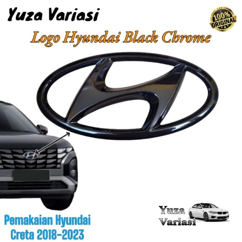 Logo Grill Depan Hyundai Creta 2018-2023 Black Chrome Original / Emblem Logo Grill Depan Hyundai Cre