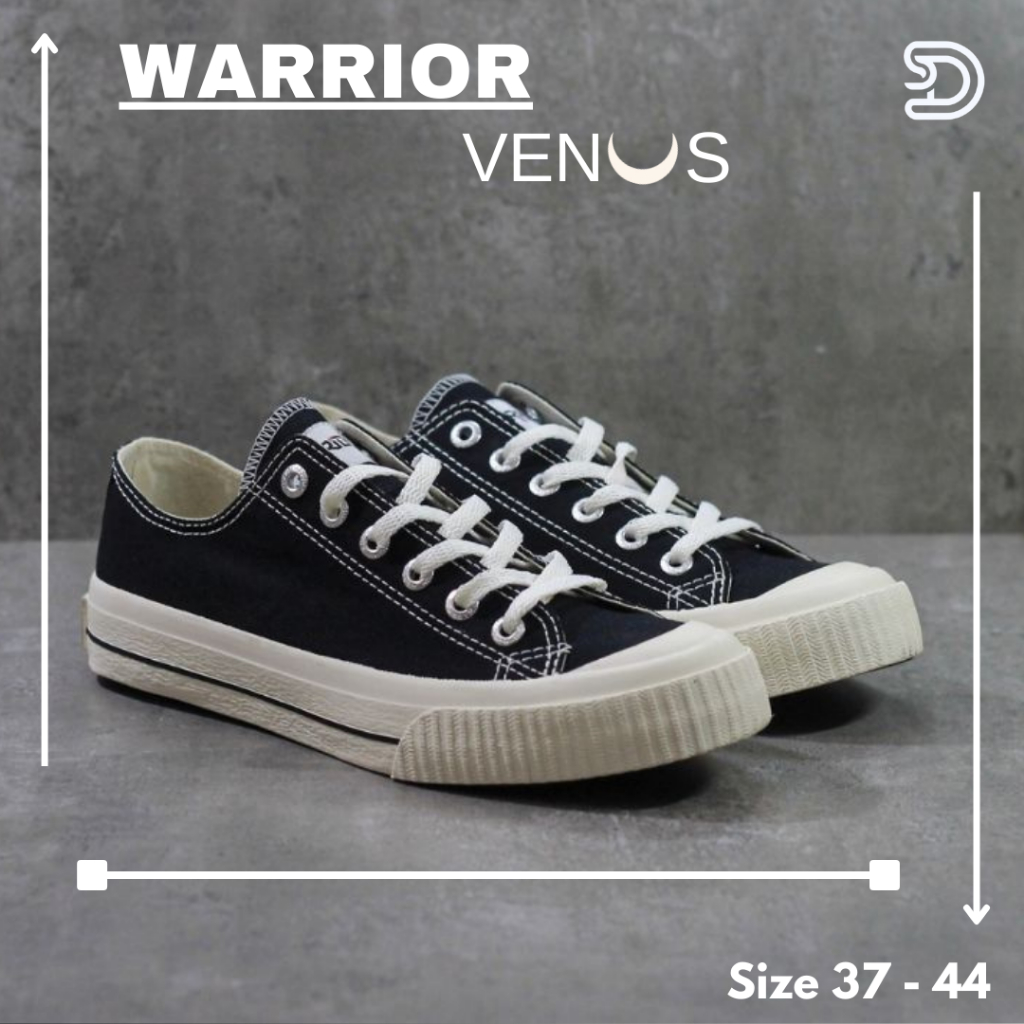 Sepatu Warrior Sneakers Sekolah Pria Pendek Hitam Putih Original