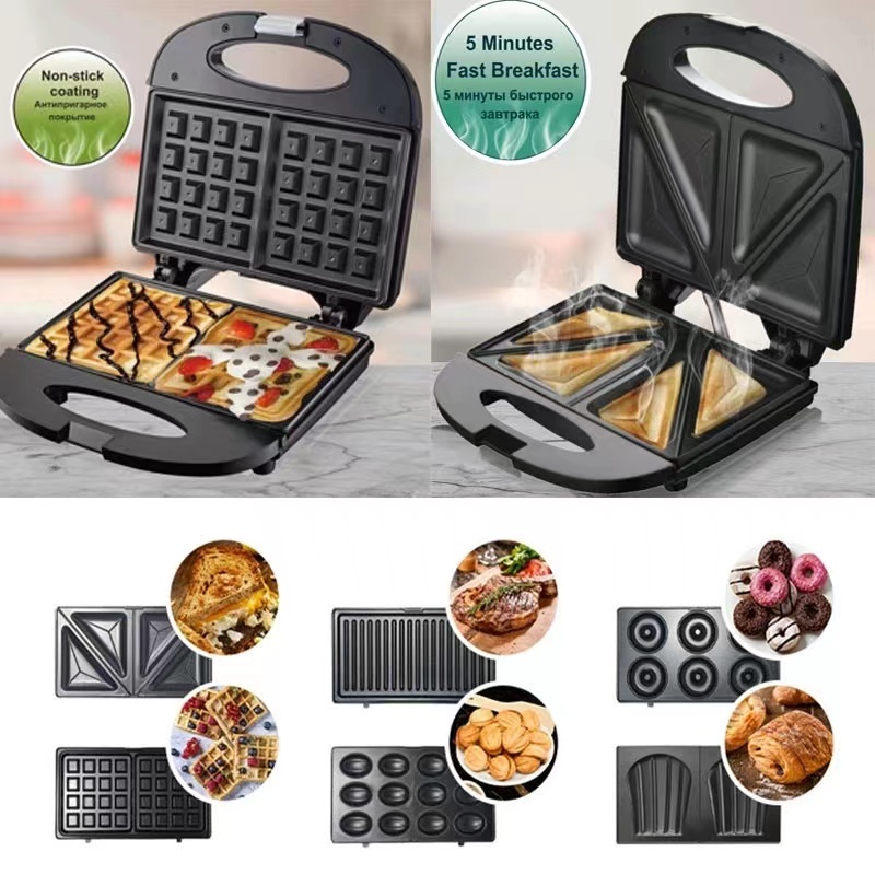 Breakfast Light Sandwiches 6-in-1 Family Breakfast Maker Waffles Toast Toasts