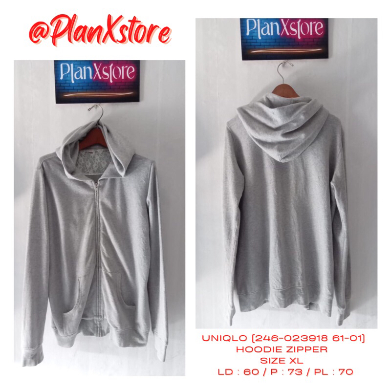 UNIQLO (246-023918 61-01) HOODIE ZIPPER SIZE XL WARNA ABU MISTY PRELOVED TERJANGKAU