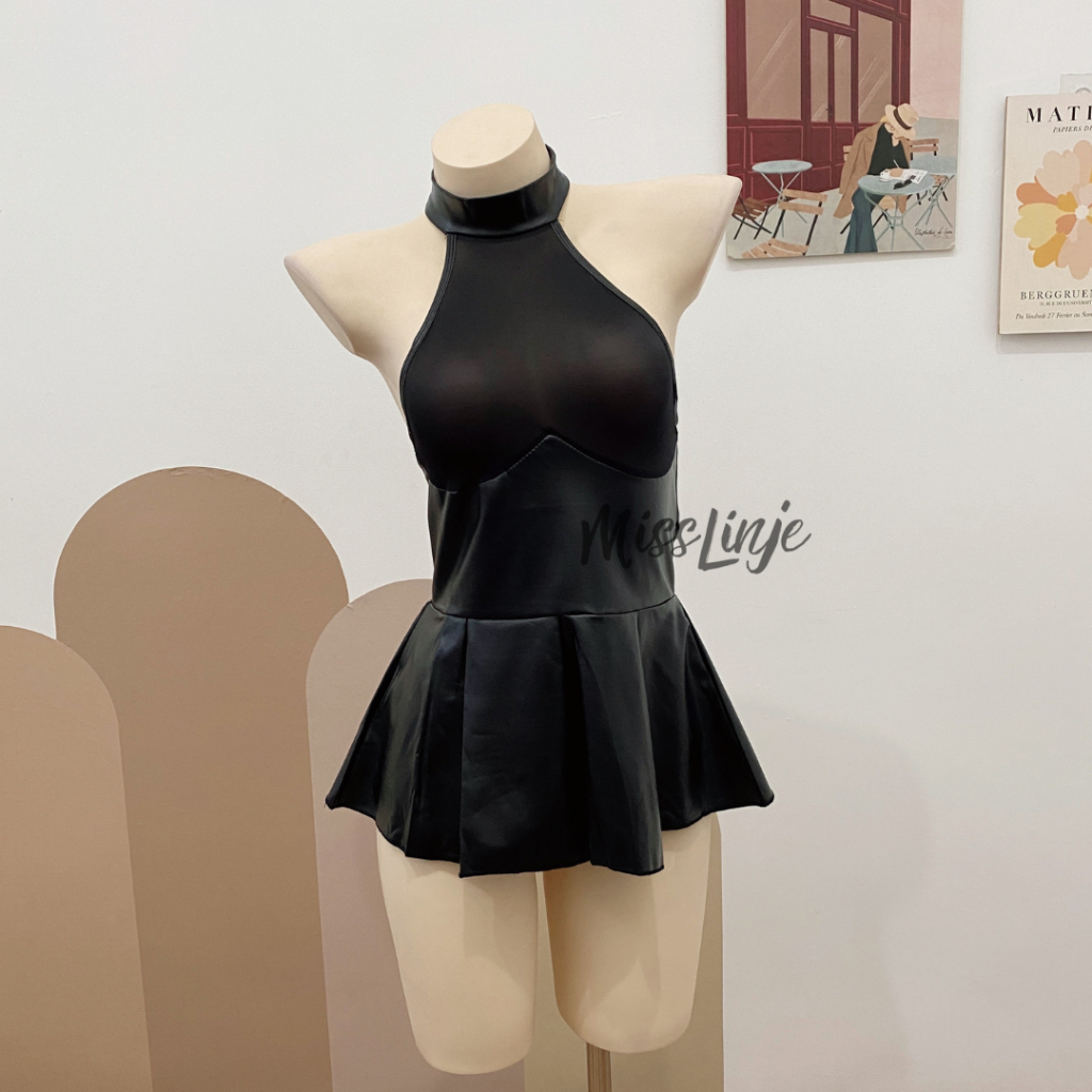 Miss Linje Baju Lingerie Mini Dress Bahan Kulit Halterneck - Naomi Dress