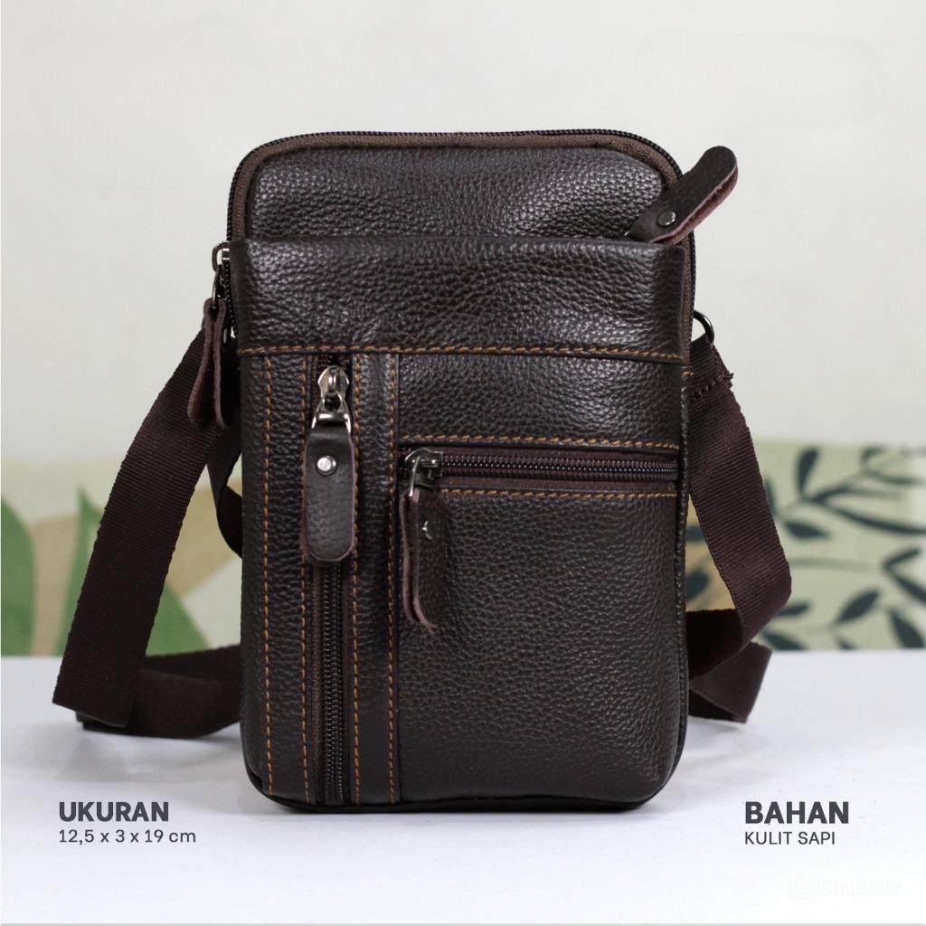 Tas Kulit Selempang Kecil Muat Tempat HP Pria Wanita