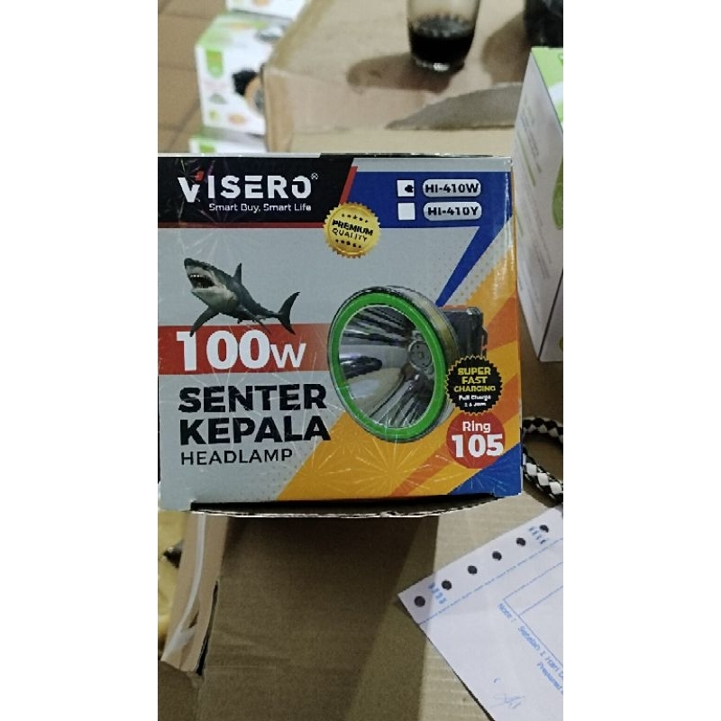 senter kepala visero 100watt ring 105 waterproof led super terang cahaya putih