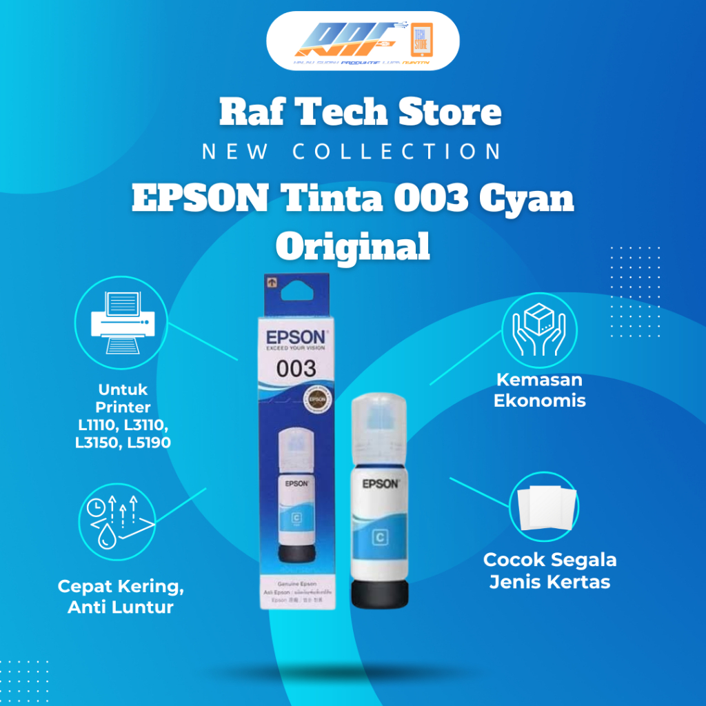 [HIGH QUALITY] EPSON Tinta 003 Cyan Original - Tinta Epson Original - Ink Epson for L1110, L3110 - T