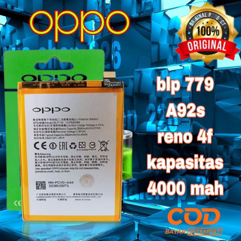 baterai Oppo original Reno 4f blp 779 opo A92s blp779 A92 s Reno4f kapasitas batre 4000 mah Reno 4 f