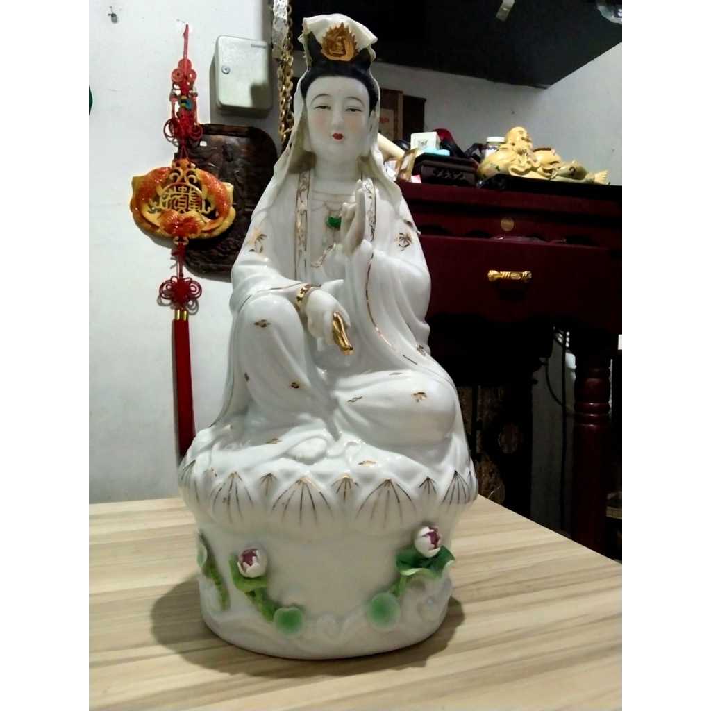 Patung Keramik Putih Dewi Kwan Im Kuno Jadul Antik