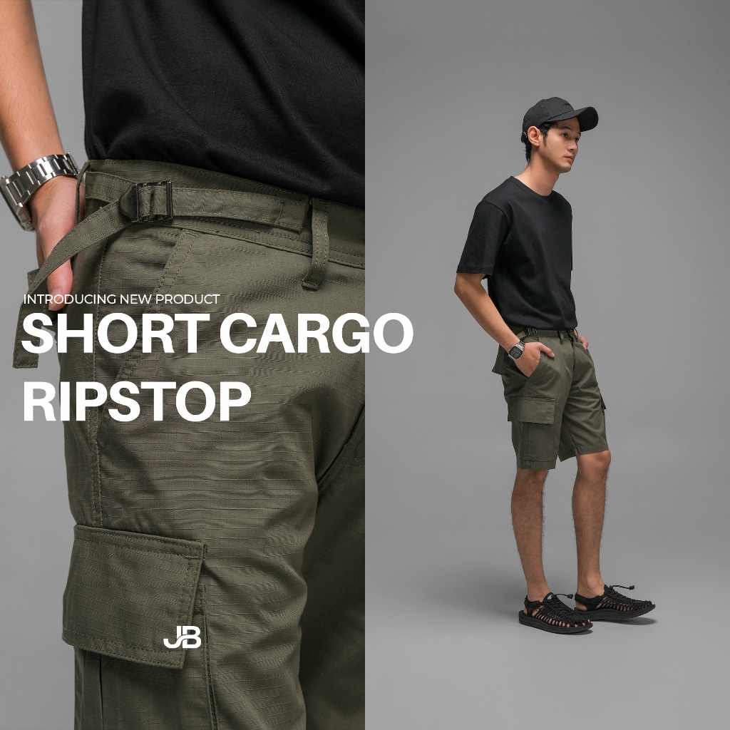 JB - Short Cargo Pants Ripstop Olive Green - Celana Cargo Pendek Pria