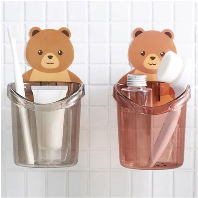 Holder Bear tempel sikat gigi tempel dinding kamar mandi odol brush pn sabun rak anak lucu karakter